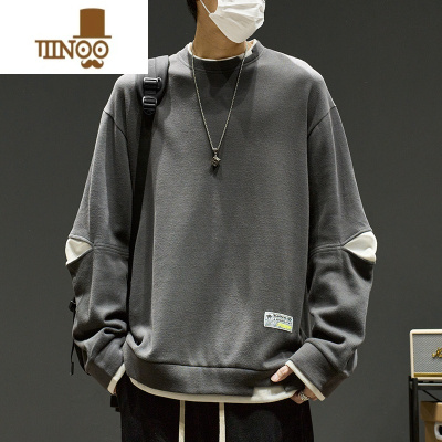 YANXU假圆领卫衣男款内搭打底衫男生秋季上衣美式圆领长袖t恤