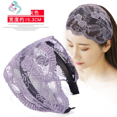 遮白发蕾丝宽边发箍发带女洗脸头箍压发防滑简约韩国发套头饰你那么美六瓣花红色发夹