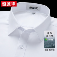 恒源祥莫代尔衬衫男装短袖新款弹力商务休闲蓝色条纹长袖免烫衬衣