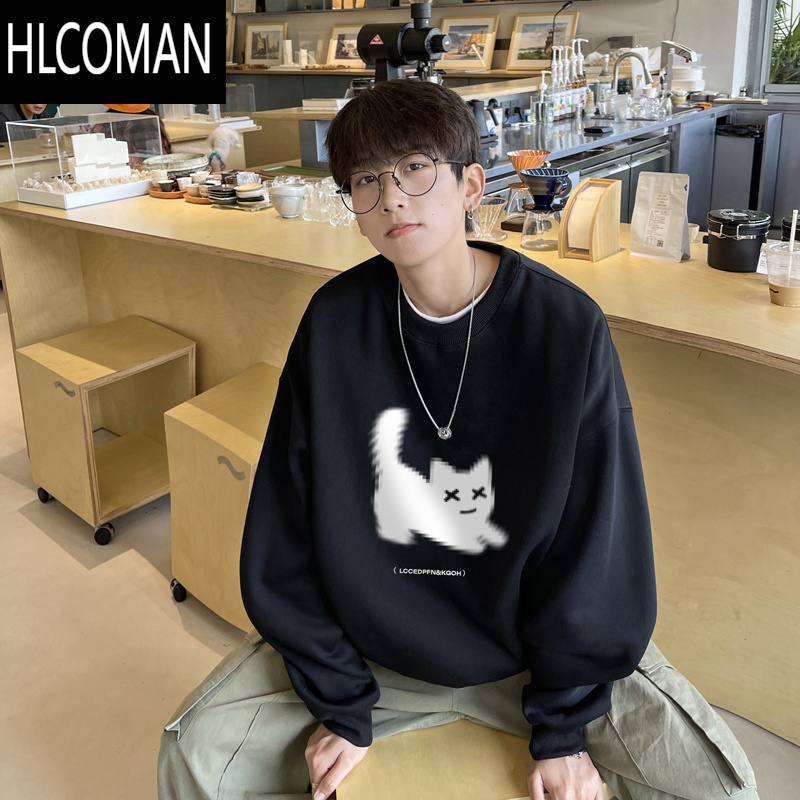 HLCOMAN加绒圆领卫衣男款长袖上衣宽松无帽外套
