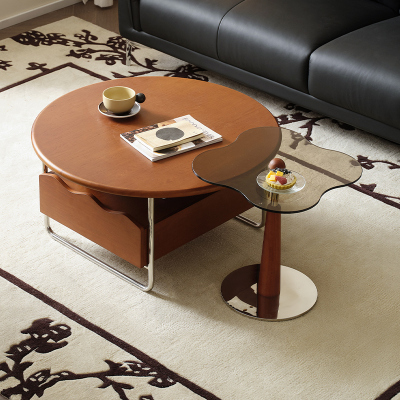 全友家居中古风电视机柜组合客厅家具高脚储物柜椭圆茶几置物桌