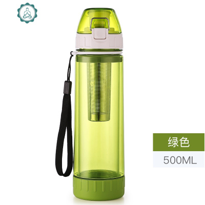 500ml大容量茶水分离泡茶杯双层男玻璃杯塑料保温防摔便携水杯女封后绿色-500ml