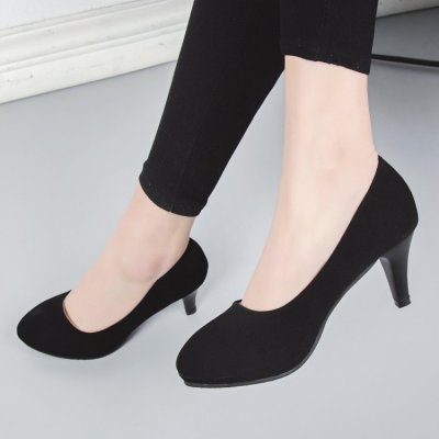 七色王国高跟鞋职业女黑色绒面大学生正装配西装细粗跟中跟5cm大码工作单8休闲鞋