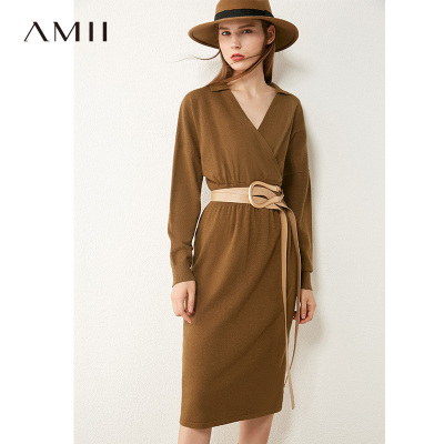 Amii极简气质女神范连衣裙2020秋季新款收腰显瘦针织裙子女赫本裙