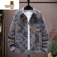 YANXU长袖牛仔衬衫外套男潮牌宽松民族风工装印花夹克休闲上衣服