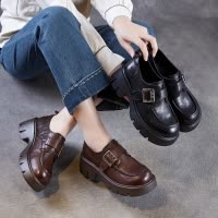 轻奢头层牛皮乐福小皮鞋女2026春季新款复古英伦风厚底增高单鞋子