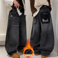 男童秋冬款裤子加绒加厚新款儿童牛仔裤宽松初中生一体绒长裤