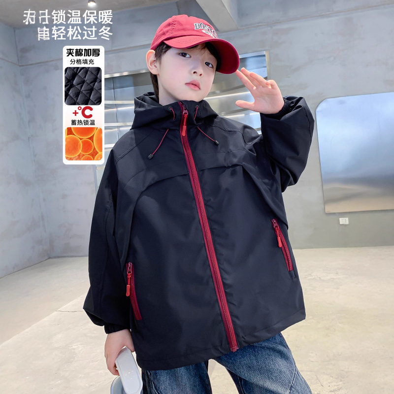 男童夹棉外套秋冬款新款男孩加厚冬装潮酷中大儿童冬季冲锋衣