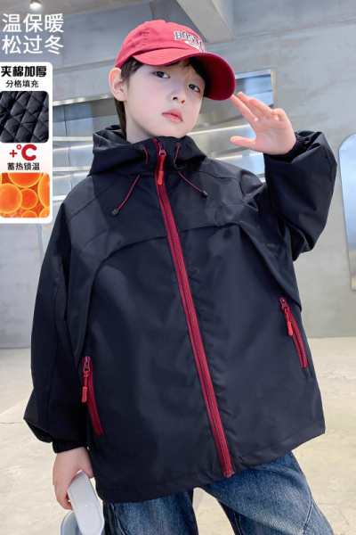 男童夹棉外套秋冬款新款男孩加厚冬装潮酷中大儿童冬季冲锋衣