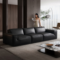 全友家居现代简约真皮沙发2024新款头层牛皮直排大黑牛沙发