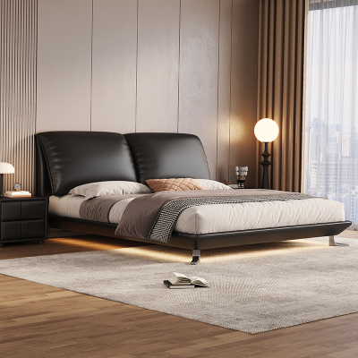 意式真皮床轻奢现代简约双人床主卧鸭子脚满铺悬浮床软包婚床