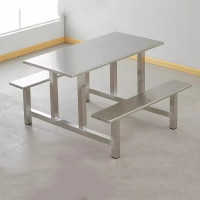 迅迈 6人位不锈钢加固款1600*600*750mm 单位学校不锈钢食堂餐桌椅组合公司员工地连体快餐桌椅