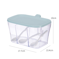 厨房组合调料盒套装佐料瓶分格家用调味罐大容量收纳盐罐味精罐子 敬平 清水蓝[3格分类]配3勺