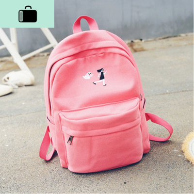 日韩版学生书包帆布双肩包女小清新简约纯色背包高中生包学院风潮NEW LAKE