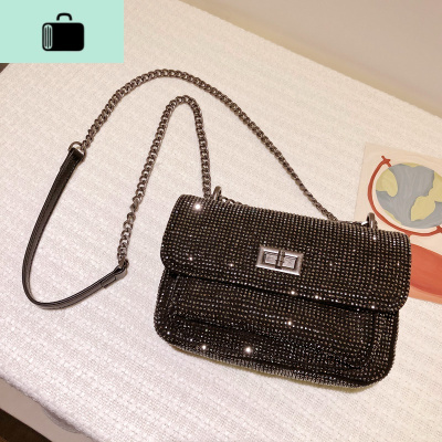 闪闪包包女2020秋夏季新款女包链条斜挎包水钻亮片小包满钻全钻NEWLAKE黑色女斜挎包黑色