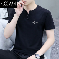 HLCOMAN夏季新款V领短袖t恤男修身潮流韩版青年薄款半袖男冰感体恤衫