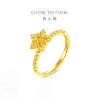 周大福爆闪满天星镂空星星足金黄金戒指计价(工费360)女款EOF1672女友礼物七夕礼物