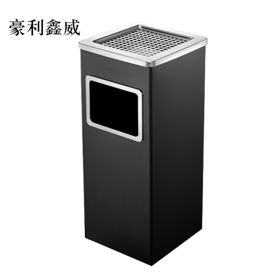 豪利鑫威不锈钢圆形大号商用垃圾桶立式烟灰桶电梯口高档户外方型黑色烤漆