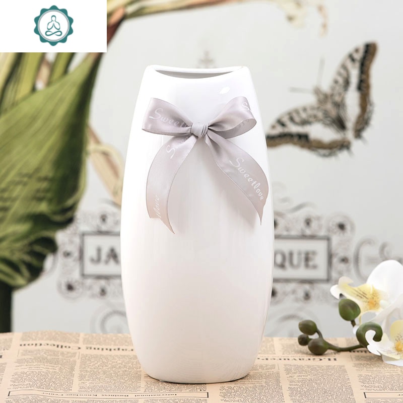 家居客厅干花瓶装饰瓷器摆件现代花器 封后 中号(灰色丝带)