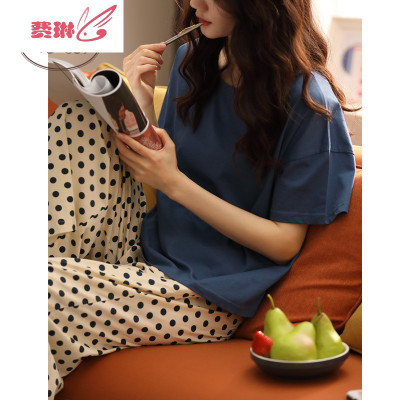 睡衣女夏季常规款短袖裤波点可出休闲家居服两件套费琳