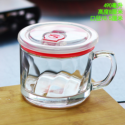 水具水杯燕麦片碗马克杯早餐杯玻璃可微波带盖勺便携大容量日式咖啡甜品碗490ml派罗杯收藏送盖