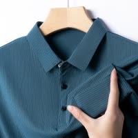夏季新款薄款冰丝T恤男商务休闲中年爸爸装真口袋翻领polo衫