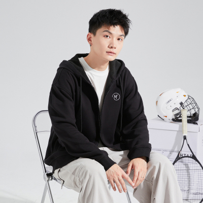 [3件8.5折186.9元,叠加优惠券]唐狮秋冬季新款男拉链加绒外套连帽净色宽松短款针织开衫外套