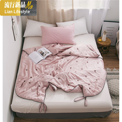 小清新爱心刺绣天丝夏凉被 简约蝴蝶结单双人1.5m空调被夏季薄被 三维工匠被子