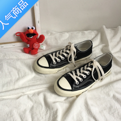 SUNTEK帆布鞋女低帮ulzzang黑色街拍布鞋学生情侣经典百搭ins板鞋