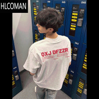 HLCOMAN潮牌美式高街创意小众印花灰白色半袖上衣男夏季短袖T恤