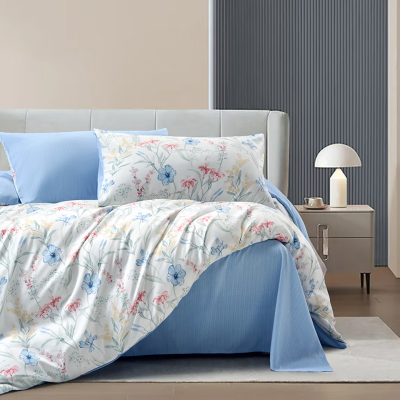 水星家纺-A类全涤印花四件套 蓝韵花影200*230cm(单位:套)