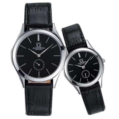 嘉年华CARNIVAL瑞士品牌情侣表石英表 男女薄款休闲日历男表女表一对表皮带时尚潮流防水手表真皮纤薄系列腕表8571G