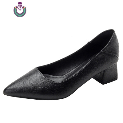 FISHBASKET粗跟单鞋女2020新款低跟中跟3cm5cm软皮高跟鞋职业黑色工作鞋休闲鞋