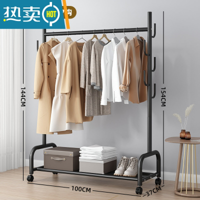 敬平简易晾衣架落地折叠阳台晒衣服架子家用卧室家用晾衣杆折叠挂衣架 [100CM⭐25管粗]加粗单层一体7钩-黑 大