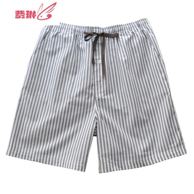 夏男士条纹精梳面料男式五分裤休闲家居睡裤斜插口袋费琳