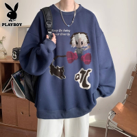 花花公子卡通圆领卫衣男士秋冬季新款潮牌长袖t恤美式宽松上衣服
