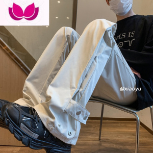 七斓美式机能排扣冲锋裤子男小众设计感工装裤潮牌高街vibe微喇裤