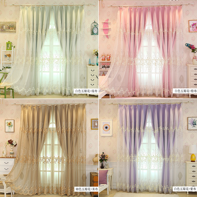汐岩清新田园欧式刺绣花白纱窗帘定制飘窗韩式窗纱阳台卧室成品