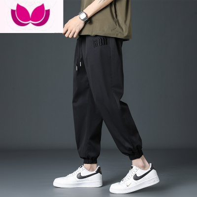 七斓裤子男束脚九分裤潮牌宽松冰丝休闲长裤潮流新款痞帅