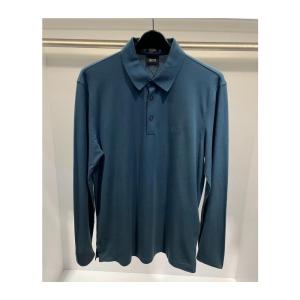 雨果博斯(HUGO BOSS)徽标长袖Polo衫男士休闲透气舒适棉质T恤 蓝色 L