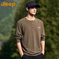 JEEP吉普重磅纯棉长袖t恤男春季2025新款休闲轻奢高级感打底上衣