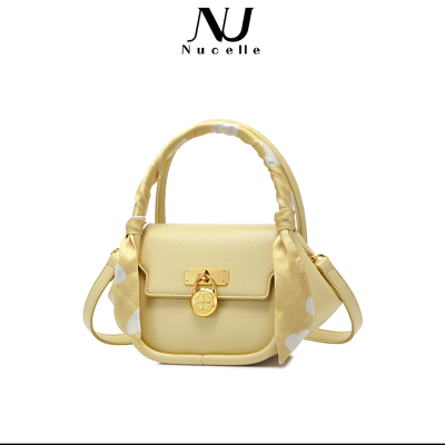 纽芝兰新品手提包女2021时尚设计感斜挎包丝带气质吐司包潮奶酪黄