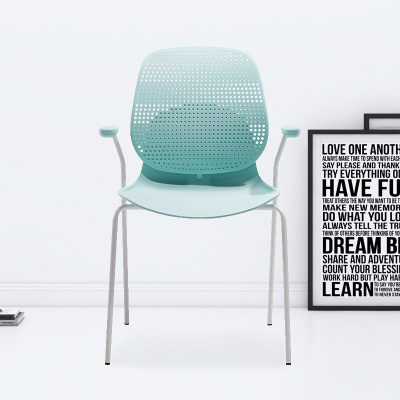 臻远ZY-7837 简约休闲办公椅轻奢铁艺靠背椅 绿背绿座扶手款