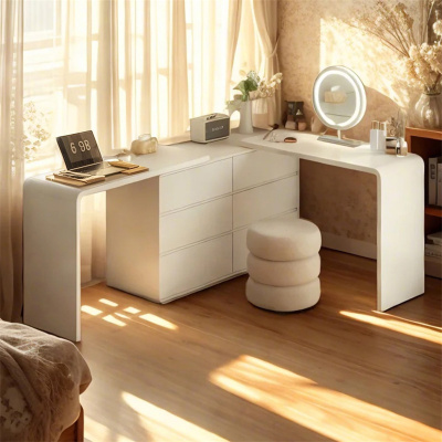 全友家私奶油风化妆桌室简约梳妆台抽屉斗柜白色梳妆桌