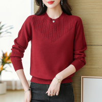 恒源祥新款秋冬100%纯羊毛衫女士圆领中年妈妈宽松内搭毛衣打底衫