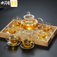 三维工匠耐热玻璃功夫茶壶花茶壶过滤泡茶器加厚高温透明茶具套装家用茶杯 800壶+6把杯6碟+底座+托盘