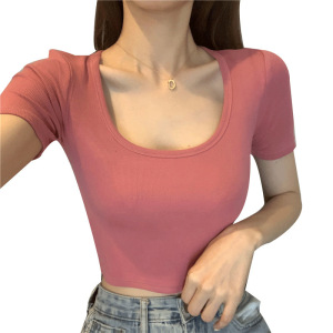 打底衫女夏季新款短袖T恤女装韩版修身露脐学生短款上衣服女