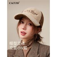 CACUSS棒球帽女冬季保暖防风显脸小鸭舌帽时尚百搭户外帽子女 浅卡其咖