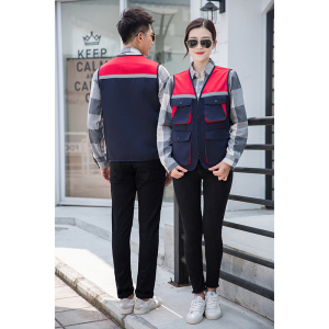 精品纱卡撞色工作服马甲+前胸后背双反光条设计+七色可选