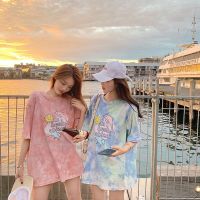 扎染卡通女式休闲打底衫韩国女装宽松短袖T恤女上衣